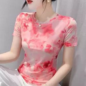 댄스복 티셔츠 여성 상의 핑크 레드 사교댄스 라틴 무용복 스포츠웨어 라인핏