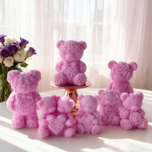 로즈 베어 실리콘 몰드 발렌타인 캔들 왁스 몰드 DIY 아로마테라피 석고 디퓨저 스톤 공예 선물