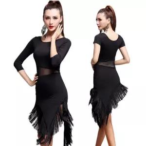라틴댄스와 사교 모임을 위한 블랙 원피스라인댄스복