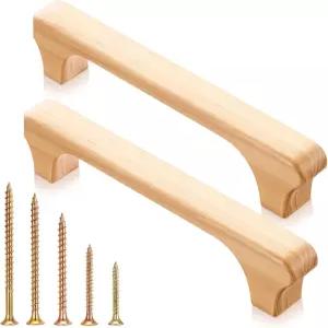 겔린 파인 우드 사우나 문 손잡이 세트 스파 욕실용 나무 2개 표준 나사 구멍이 있는 천연 11.7 x 2.6 인치