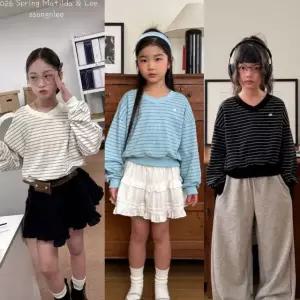 아동 주니어 스트라이프 브이넥 맨투맨 티셔츠 키즈 맨투맨티 (5호-19호)