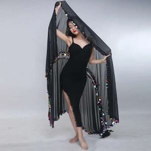 벨리 댄스 말라야 스카프 스팽글 장식 무대 쇼 알렉산더의 소녀 공연 골드 베일 성인