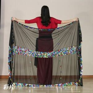 여성호환용 벨리 댄스 말라야 스카프 손으로 던지는 스팽글 장식 샤인 무대 소품 공연 골드 베일 성인 소녀