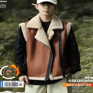 남자무스탕조끼 무스탕베스트 조끼코디 슬림핏 레더 하이넥