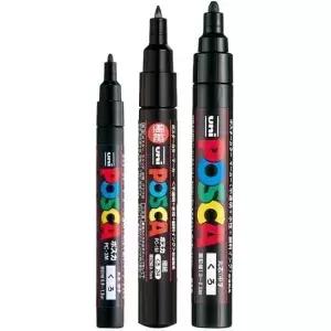 유니 포스카 블랙 파인 페인트 마커 펜 팩당 3가지 포인트 크기 PC-1M-24(0.7mm) PC-3M-24(0.9~1.3mm)