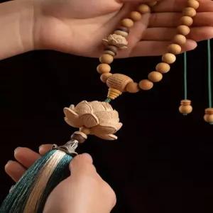 연꽃 차걸이 차량염주 펜던트 룸미러걸이 황양목 자동차 액세서리 불교용품