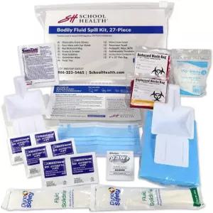 학교 27피스 체액 유출 정화 키트 - PPE 생물학적 위험 봉투 및 물티슈를 사용한 매개 병원체 보호 클리닉