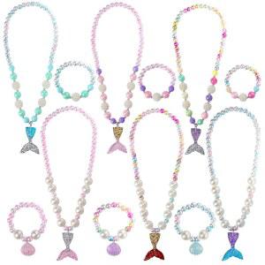 핑크쉬프 인어 구슬 목걸이 팔찌, 리틀 걸 진주 주얼리 세트, 6팩 12개, 파티용 가방 선호