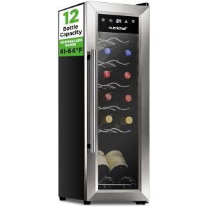 뉴트리셰프 12병 스테인리스 스틸 슬림 와인 냉장고 | 레드 & 화이트 와인 냉각기 | 온도 조절 가능, 초조용한 작동 및 에너지 효율성 | 미니 와인 쿨러 냉장고 | 31x10x17 IN