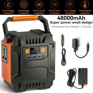 200W 휴대용 발전소 172.8Wh 태양광 발전기 배터리 110V-230V AC 콘센트 파워뱅크 LED 조명 백업