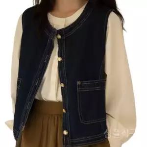 여성청조끼 데님조끼 데님베스트 캐주얼 노카라 빈티지 여성 얇은 여름 진청 루즈핏 데일리