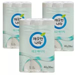 깨끗한나라 데코엠보싱화장지 2겹 40mx30롤x3팩/휴지/두루마리/롤