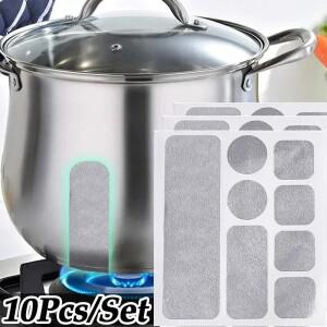 100/10Pcs 냄비 수리 스테인레스 스틸 패치 스티커 자기 접착 수리 테이프 고온 저항 주방 도구