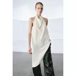 ZARA ZW 컬렉션 언밸런스 탑 - 스크래치 화이트 {WLM}