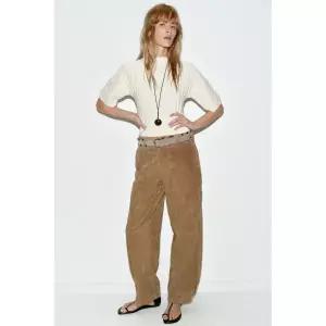 ZARA 벌룬 슬리브 리브드 니트 탑 - 크림 {WLM}