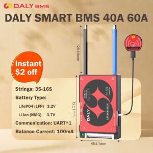 Daly 스마트 호환 BMS Lifepo4 3.2V 4S 12V 8S 24V 10S 36V 13S 16S 17S 48V 배터리 40A 60A 리튬 이온 충