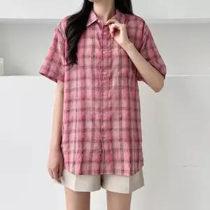 [라일리여성의류] Rly 체크남방 반팔 여름 셔츠 오버핏 린넨 남방