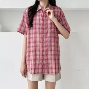 [라일리여성의류] Rly 체크남방 반팔 여름 셔츠 오버핏 린넨 남방