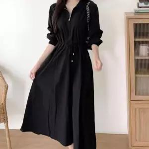 엘레무르) 여성 여자 데일리 롱 원피스 지퍼 포인트 봄 가을 간절기 캐주얼 러블리 하객룩 출퇴근룩 직장인