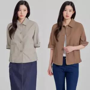 지센 여성 봄 배색 스티치 버튼업 7부 코트형 자켓 LCJKP324