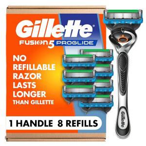 GILLETTE FUSION5 PROGLIDE 남성용 면도 면도기, 1개, 블레이드 8개 리필 핸들