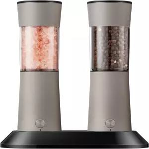 USB-C 충전 베이스가 장착된 전기 소금 및 후추 그라인더 세트 LED 조명이 충전식 자동 스테인리스 스틸 밀