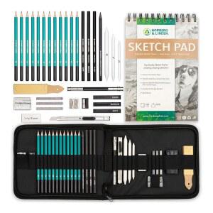 노버그 & 린든 XL 드로잉 세트 - 스케치, 흑연 및 연필 100페이지 패드, 반죽 지우개, 블렌딩 스텀프 청소년 성인을 위한 아트 키트 용품