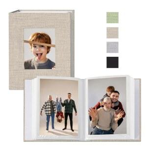 Sprsthai 4x6 작은 사진 앨범 베이지 휴가용 커버 린넨 사진집 기념일 50페이지