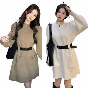 /신상오픈런 여성용 가을 겨울 하프넥 니트 미니 원피스