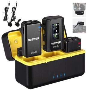 [미국배송] 충전 케이스 마이크 클립 2개 클릭 노이즈 캔슬링 1개 4GB 저장 공간 9시간 재생 시간 폰 / 안드로이드 PC 카메라 패드와 호환되는 라발리에 라펠 포함 NEWER CM28 무선 시스템