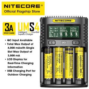 NITECORE UMS4 스마트 배터리 충전기 USB-C 4A QC 고속 18650 14500 26650 21700 AA AAA용 4 슬롯