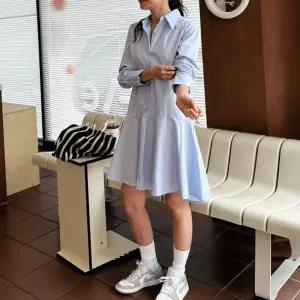 엘럽 여성용 원피스 가을 쉬폰 프릴 긴팔 솔리드 셔츠 드레스 원템3