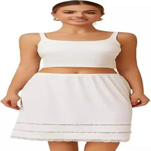 하크나마 여성용 화이트 하프 슬립 레이스 트림 중간 길이 언더스커트 A라인 스타일 사이즈 XL