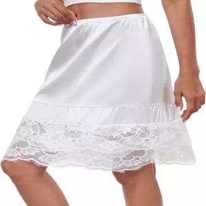 MOSCOAL 여성 레이스 트림 롱 언더스커트용 언더 드레스 익스텐더 슬립 스커트 하프 속치마