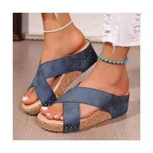 여성용 여름 통굽 웨지 편안한 빅사이즈 토오픈 슬리퍼 OP5