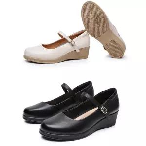 여사친 플랫 키높이 펌프스 소 프트 슈즈 가죽 빅사이즈 패피5