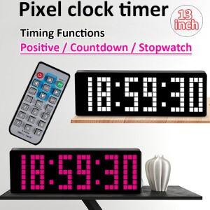 13인치 픽셀 디지털 벽시계 타이머 포지티브/카운트다운/스톱워치 테이블 시계(원격 제어 포함) 12/24H LED