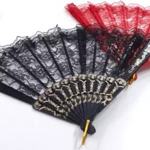 [모두모아]레이스부채 블랙 레드 무대용 댄스 소품 성인식 무대 공연 댄스소품 레이스