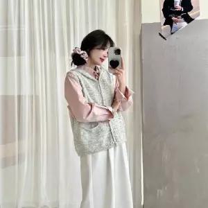 피로달 여성 니트 캐주얼 나시 후드 민소매 포켓 소프트 솔리드 조끼 크롭 베스트 HO1