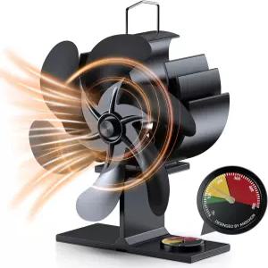 ZDAXOAH 우드 스토브 팬 6개의 블레이드 온도 알림 기능이 있는 난방식 벽난로 무음 상단 버닝 펠릿/로그