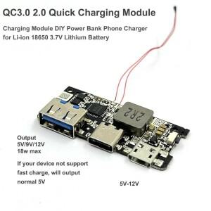 DC 5V 9V 12V USB Type-c QC 3.0  충전 회로 기판 3.7V 18650 리튬 이온 배터리 용 고속 모듈 DIY 보조베터