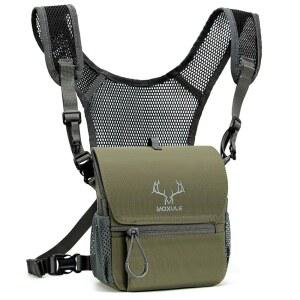 [미국배송] 목줄 쌍안경 하네스 가슴 팩: 사냥용 자석 뚜껑과 레인 커버가 있는 바이노 케이스(녹색)