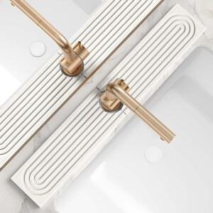 주방 싱크대용 에르모 수도꼭지 매트 u2013 규조류석 건조 매트 및 싱크대 보호대, 습기 방지 u2013 싱크대 스플래시 가드 욕실 카운터용 흡수식 돌 트레이(라이트 그레이, 23.6인치 x 3.9인치)