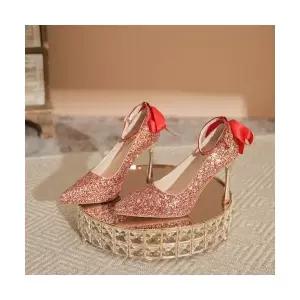 알마센 여성 크리스탈 힐 스틸레토 수화 웨딩 단화 투웨이 프렌치 리본 하이힐 슈즈 가보시 드레스 스팽글