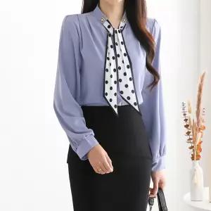 [모리스커밍홈] 도트스카프 긴팔 블라우스_M2602BL042A