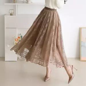 [모리스커밍홈] 레이스 밴딩 플레어 스커트_M2602SK605A