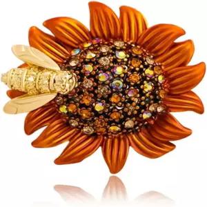 라인스톤 해바라기 벌 브로치 핀 참 데이지 플라워 에나멜 빈티지 옐로우 다용도 목걸이 여아용 칼라