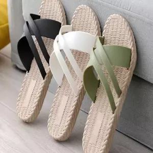 여성 가벼운 여름 라탄 슬리퍼 스트랩 뮬 쪼리 3컬러 여성슬리퍼 여성쪼리 여성샌들