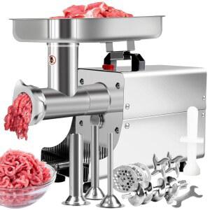 고기 그라인더 헤비 듀티 전기, 상업용 고기 그라인더 #8 가정용 사슴 가공용 최고의 스테인리스 스틸 2800W 맥스, 연삭 접시 3개 포함 소시지 스터퍼 튜브 1개, 푸셔 2개 블레이드