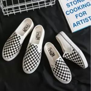 남성 체크단화 체크 캔버스화 뮬 남자 슬립온 화이트 슬립온 뮬단화 캔버스단화